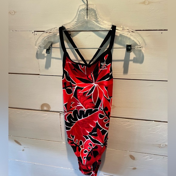 Tyr Durafast one-piece swimsuit, swimming, Red and Black Floral Swimsuit, EUC - Picture 1 of 6